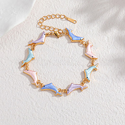 Bracelets en acier inoxydable 304 émaillé coloré à maillons dauphin pour femmes&nbsp;WG28F33-01