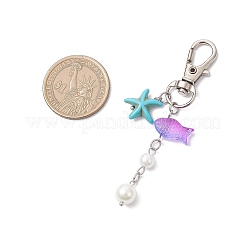 7 шт. подвеска в виде морской звезды из искусственной бирюзы и стеклянных бусин в виде рыбок HJEW-JM04134