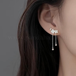 999 изящные серебряные серьги-гвоздики в форме цветка EJEW-P296-12S