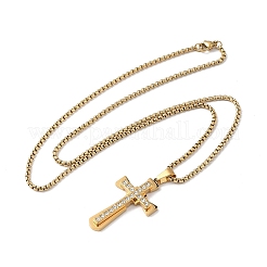 201 кулон-крест из нержавеющей стали с кристаллами и стразами NJEW-H065-08G