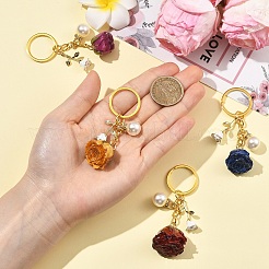4 pendentif rose en plastique émaillé et alliage&nbsp;KEYC-YW00285