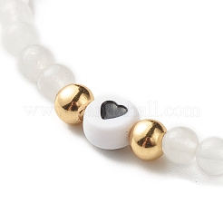 Conjunto de pulsera elástica de cuentas redondas de jade blanco natural&nbsp;BJEW-JB07000