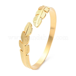 Браслеты-манжеты в форме перьев из нержавеющей стали 304 BJEW-F457-27G