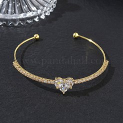 Bracelets de manchette en laiton avec micro-pavé de zircone cubique transparent&nbsp;KK-D112-04G