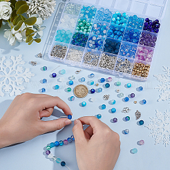 DIYジュエリー作成キット  ガラス、プラスチック、合金ビーズを含む  合金ペンダント、留め金、チューブベイル  真鍮のリングと鉄のアイピン  ミックスカラー  4x4x4mm  穴：1.5mm&nbsp;DIY-PH0032-60
