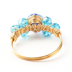 Anello per dito con perline di vetro sfaccettato placcato&nbsp;RJEW-TA00014-04