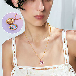 1 pendentif médaillon en laiton émaillé&nbsp;KK-TADJ0001-05A