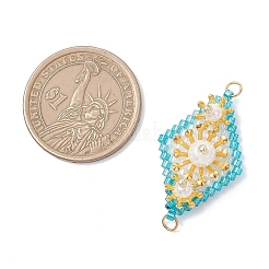 Подвески-соединители в виде цветочных ромбов из искусственного жемчуга и стеклянных бусин&nbsp;PALLOY-MZ01182