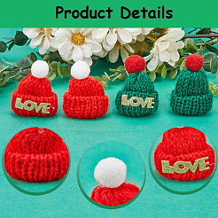 50 шт. мини-рождественская шапочка из двухцветной шерстяной пряжи с помпоном AJEW-GF0009-36