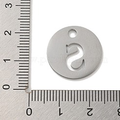 変色しない304ステンレススチールペンダント  ステンレス鋼色  アルファベット付きフラットラウンド  文字S  19x1.2mm  穴：2.5mm&nbsp;STAS-F233-M-P01-A-S