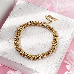 女性用304ステンレススチールリングリンクチェーンブレスレット  18KGP本金メッキ  7-1/8インチ（18cm）&nbsp;BJEW-Z084-01G