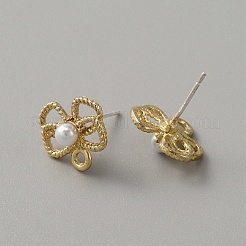 合金スタンドピアス  イミテーションパールビーズ＆水平ループ付き  蝶結び  ゴールドカラー  11x12mm  穴：1.6mm  ピン：0.8mm&nbsp;FIND-TAC0005-46G