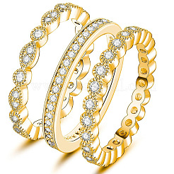 3 шт. 3 стиля латунных колец с микропаве из прозрачного кубического циркония для женщин&nbsp;FS-WG3CB6F-01