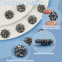 合金ラインストーンシャンクボタン10個  1穴  花  ブラックダイヤモンド  20x7mm  穴：3mm&nbsp;BUTT-FG0001-41D