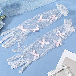 Длинные кружевные перчатки из полиэстера с бантом AJEW-WH20007-92A