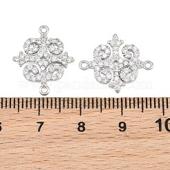 真鍮製マイクロパヴェクリアキュービックジルコニアコネクターチャーム  花のリンク  プラチナメッキ  18.5x15.5x2mm  穴：1.2mm&nbsp;CU-CBA7BFE-03F-P