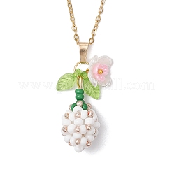 Подвеска в виде цветка из стеклянных бусин и искусственного жемчуга из нержавеющей стали 304 NJEW-MZ00115-04