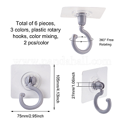 6шт. 3-х цветные пластиковые вращающиеся крючки-вешалки&nbsp;AJEW-SW0001-05