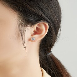 ロジウムメッキ 925 スターリングシルバー キュービック ジルコニア スタッド イヤリング 女性用  透明  プラチナ&nbsp;EJEW-BB72113