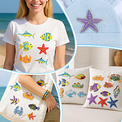 13個 13スタイル オーシャンシリーズ 刺繍糸 アイロン接着/縫い付けパッチ  布のアップリケ  混合図形  ミックスカラー  38~82x39~115x1.5mm  1個/スタイル&nbsp;PATC-WH0023-55A