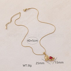 Женские кулоны-подвески в виде медведя из нержавеющей стали 304 с красным стеклянным кулоном&nbsp;PA5495