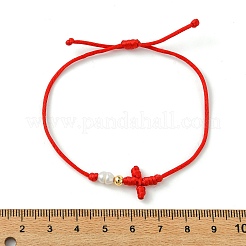 Gestellplattierte Messing- und natürliche Süßwasserzuchtperlen-Armbänder aus geflochtenen Perlen&nbsp;BJEW-JB13769