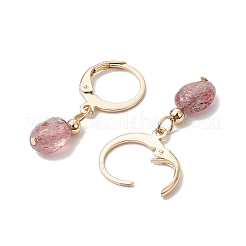女性用天然ストロベリークォーツビーズフープピアス  ゴールドカラー  28x4~5.5mm&nbsp;EJEW-JE06164