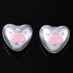 3dプリントABSプラスチックイミテーションパールビーズ  猫の足跡と心  ピンク  11x12x7mm  穴：1mm&nbsp;KY-S163-439