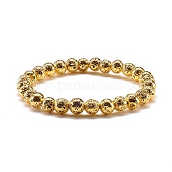 Натуральный лавовый камень и синтетический черный камень круглые бусины энергетические эластичные браслеты&nbsp;BJEW-JB06969