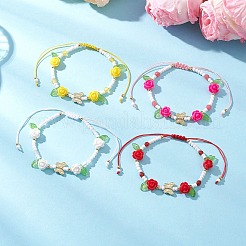 Браслеты из стеклянных бусин и плетеных бусин из смолы для женщин BJEW-MZ00237