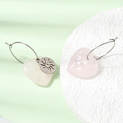 Boucles d'oreilles créoles en quartz rose naturel et acier inoxydable 304 pour femmes&nbsp;EJEW-G475-01P-07