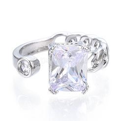 Прямоугольное открытое кольцо-манжета из прозрачного кубического циркония&nbsp;RJEW-N039-02P