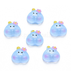 半透明の樹脂カボション  印刷  アヒル  ライトスカイブルー  10x10x4mm&nbsp;CRES-N030-021