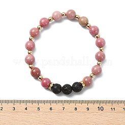 Bracelets extensibles ajustables en rhodonite naturelle et en pierre de lave naturelle&nbsp;BJEW-JB14150-01