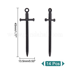 304ステンレススチールペンダント14個  剣のチャーム  電気泳動黒  45x13.5mm&nbsp;STAS-UN0051-31