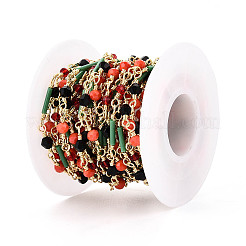 Цепочки ручной работы из латунных звеньев и стеклянных бусин KK-N281-08G