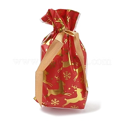 クリスマス鹿のプラスチック包装ポーチ巾着袋  長方形  サクランボ色  17.5x12x0.01cm&nbsp;ABAG-Q053-03I