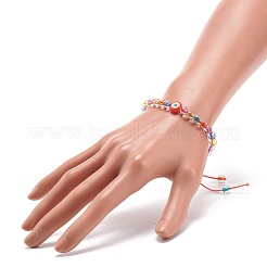 Bracciale da donna in acrilico malocchio e perline intrecciate rotonde a lampwork&nbsp;BJEW-JB08379-03