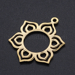 304ステンレスペンダント  レーザー切断  イオンプレーティング（ip）  花  18KGP本金メッキ  25x19.5x1mm  穴：1.5mm&nbsp;A-STAS-T054-JN780-2