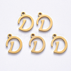 PVD真空メッキ201ステンレススチールチャーム  レーザー切断  18KGP本金メッキ  文字.d  10x8.5x1mm  穴：1mm&nbsp;STAS-R105-D-G
