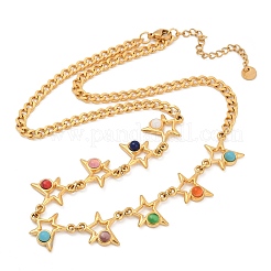 Богемные ожерелья из нержавеющей стали 304 и окрашенной цветной синтетической бирюзы для женщин&nbsp;NJEW-M100-02G-03