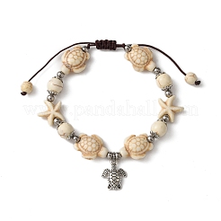 Браслеты из синтетического бирюзового плетения с морскими звездами и черепахами BJEW-JB10926-02