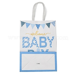 男の子のベビーシャワー用、持ち手付きのプリント入り紙製ギフトバッグ  長方形  空色  8x14.8x21cm&nbsp;CARB-F014-01A