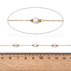 Круглые звенья цепочек ручной работы из нержавеющей стали 304 из АБС-пластика с жемчужными бусинами CHS-L032-01G-06