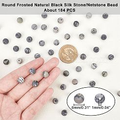 Fili di perline di pietra nera naturale / gres netstone tondeggianti smerigliati&nbsp;G-AR0002-32