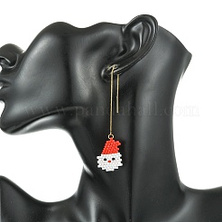 Fil à boucles d'oreilles de Noël en acier inoxydable 304 avec perles de rocaille cylindriques en verre&nbsp;EJEW-MZ00817