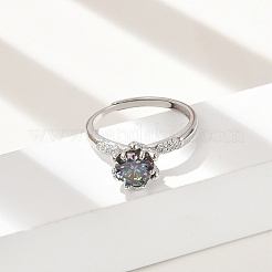 Регулируемые кольца из стерлингового серебра с родиевым покрытием и муассанитом для женщин RJEW-U038-04P