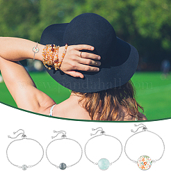 8шт 4 браслета из нержавеющей стали 304 с круглыми кабошонами&nbsp;DIY-UN0056-07