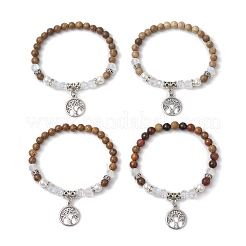 4шт. деревянные круглые бусины браслеты с подвесками для женщин&nbsp;BJEW-JB11645