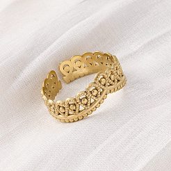 Anillo de puño abierto de acero inoxidable 304 con corona para mujer&nbsp;RJEW-Z083-03G-05